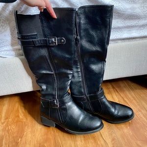 Women’s wide calf knee high leather boots.